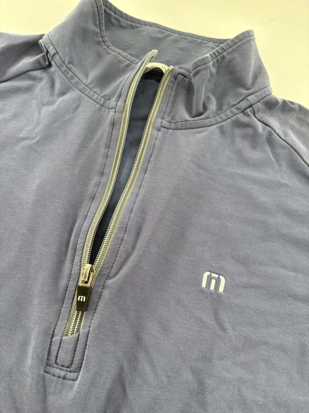 TravisMathew Mens XL 1/4 Zip Pullover Slate Blue Pockets Golf Quarter Zip